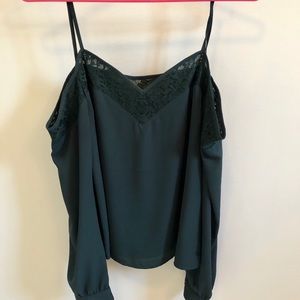 Adorable dark green off the shoulder Express top!